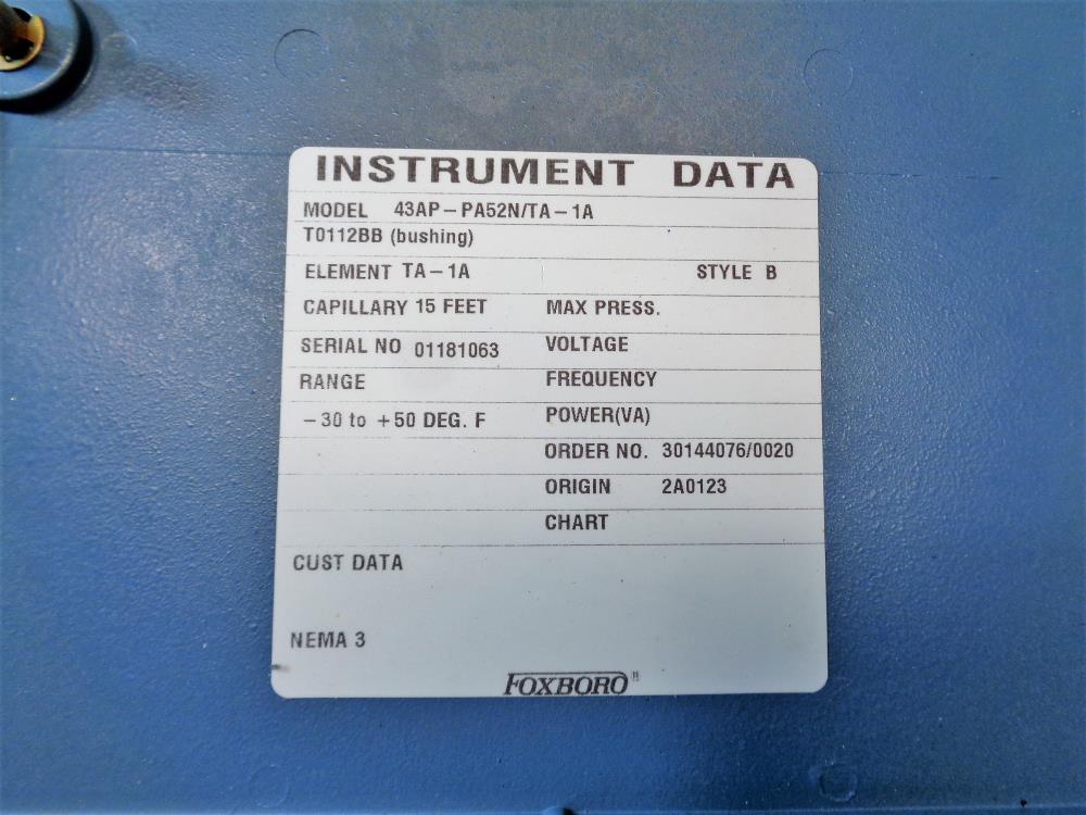 Foxboro Pneumatic Indicating Temperature Controller 43AP-PA52N/TA-1A